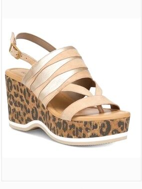 Donald J Pliner Valri Wedge Leather Sandals Nude Metallic Nappa SZ 9.5